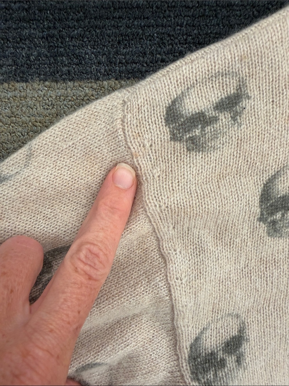 Skull Cashmere Light Tan/Brown Skull-Print Button Cardigan - Picture 7 of 10